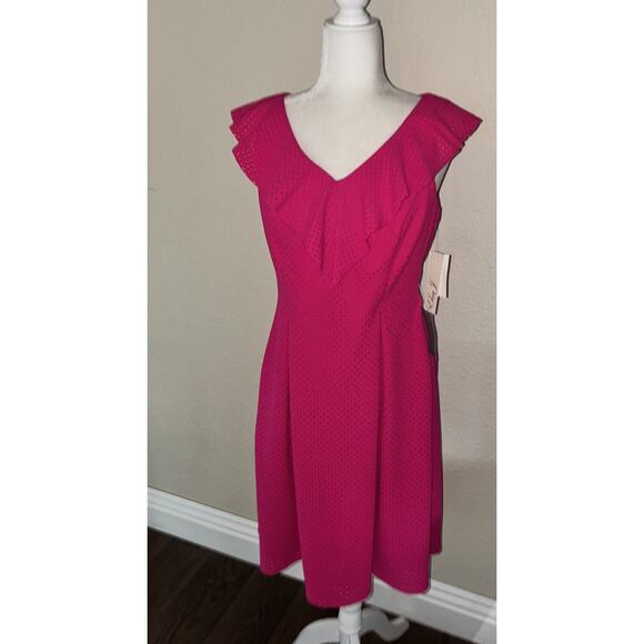 Eliza J Nordstrom Fuchsia Dress 10 Fit Flare New Perforated Lined - Picture 2 of 14